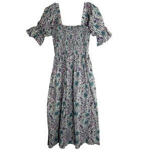 Lilbelle Floral Print Smocked Puff Sleeve Midi Dress Women's Size O/S